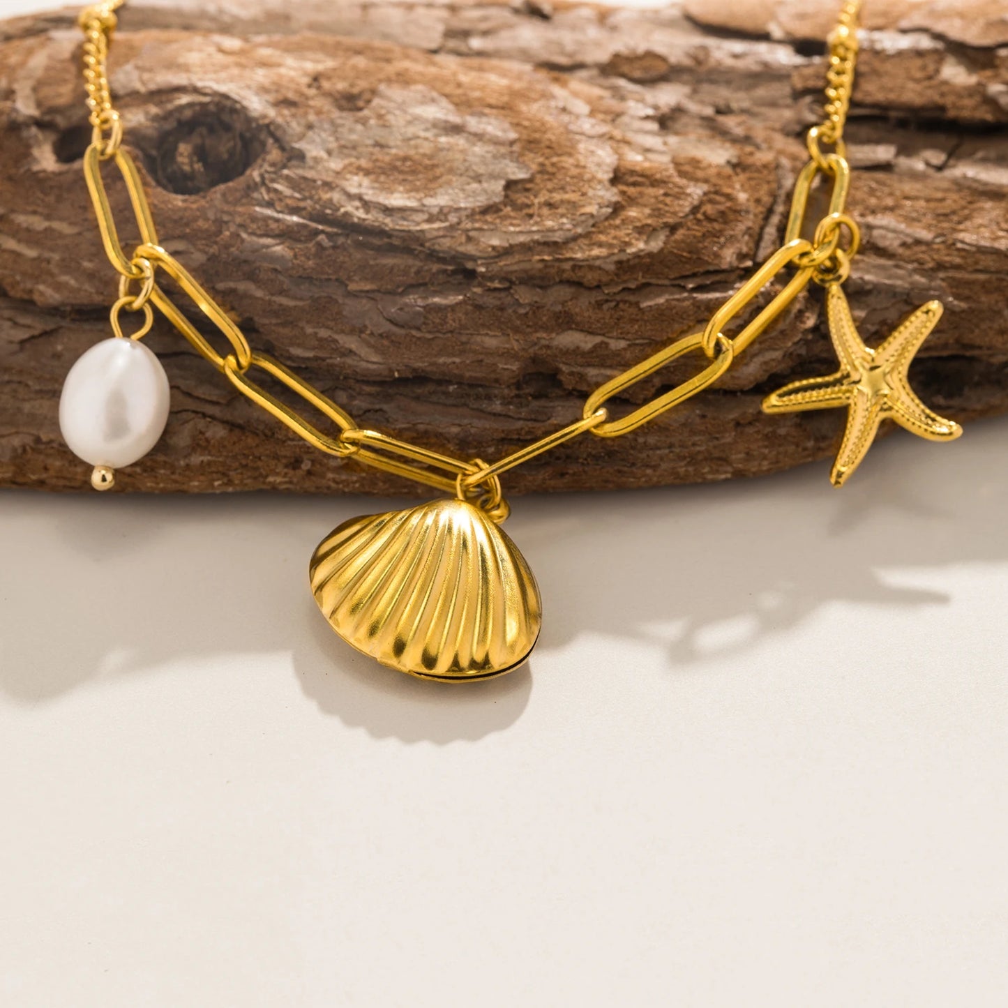 Set Collana e Bracciale Stella Marina con Perle e Conchiglia – Gioielli Estivi Waterproof