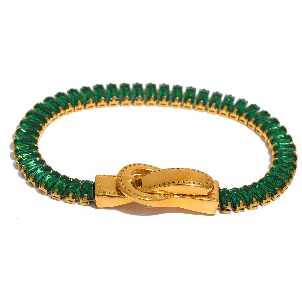 Bracciale con Fibbia Gioiello – Acciaio Inossidabile Placcato Oro 18K con Zirconi Colorati | Design Unico