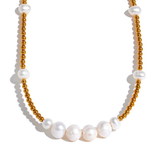 Collana Perle Naturali e Metallo – Gioiello Artigianale in Acciaio Inossidabile