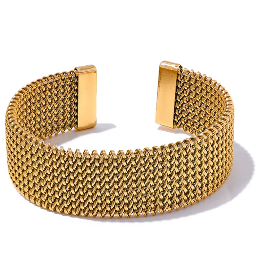 Bracciale rigido largo con texture – Acciaio inossidabile impermeabile