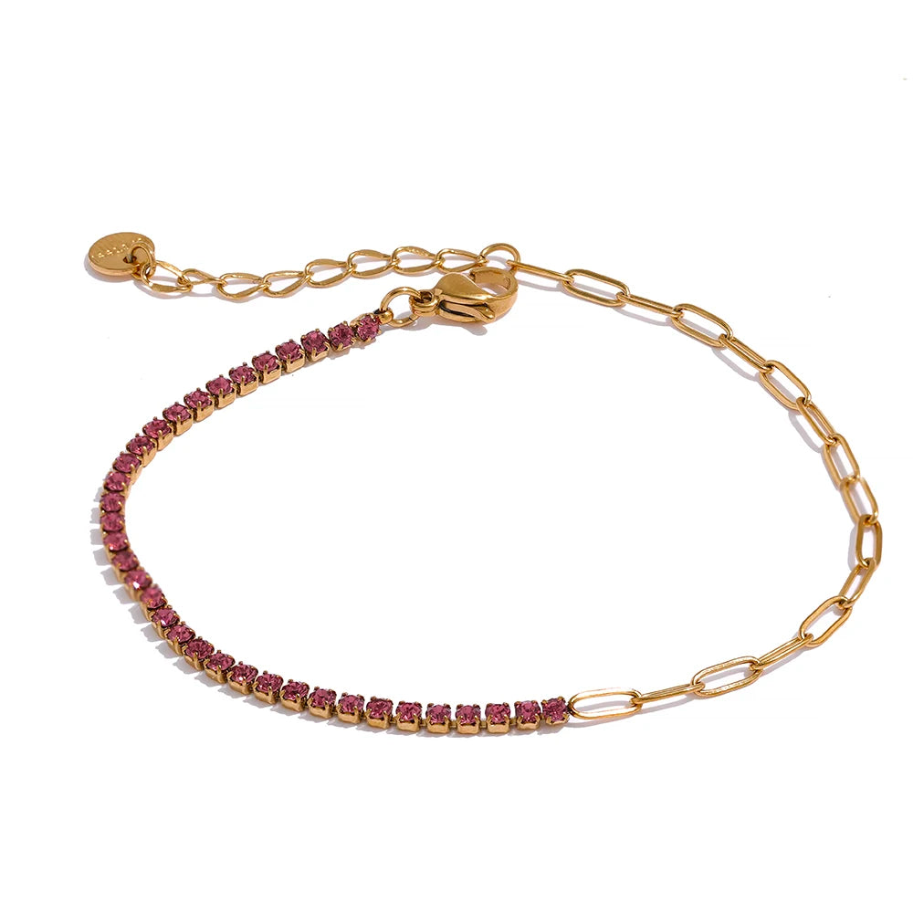 Bracciale Tennis Colorato β Acciaio Inossidabile Placcato Oro 18K con Zirconi Cubici