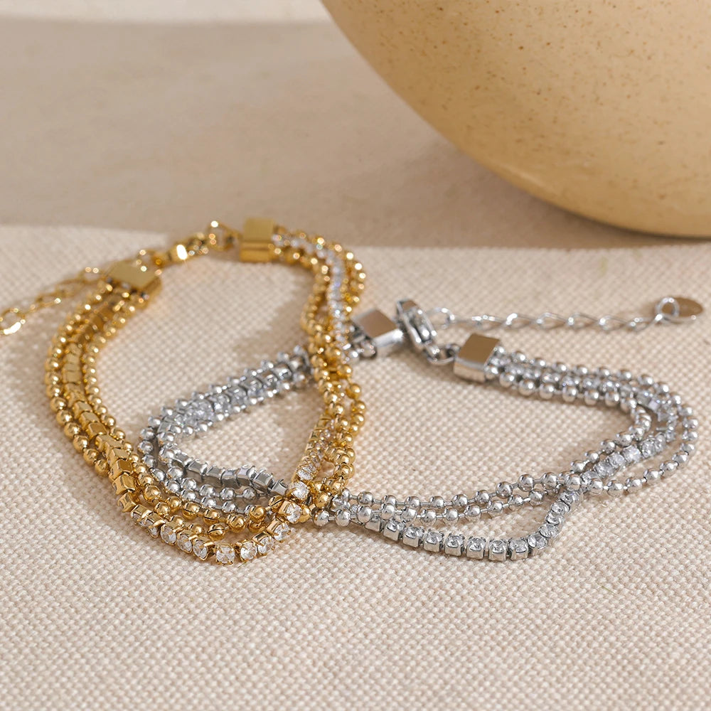 Bracciale a strati con zirconi – Acciaio inossidabile impermeabile