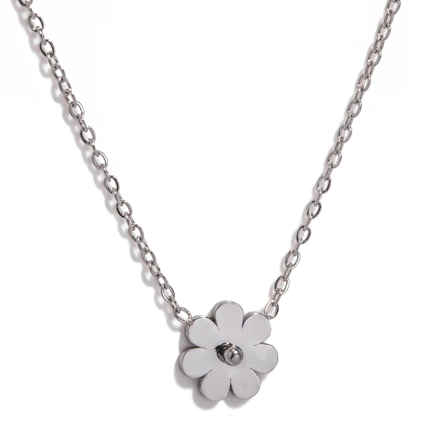 Collana Fiore Liscio – Pendente in acciaio elegante, disponibile in oro, argento o oro rosa