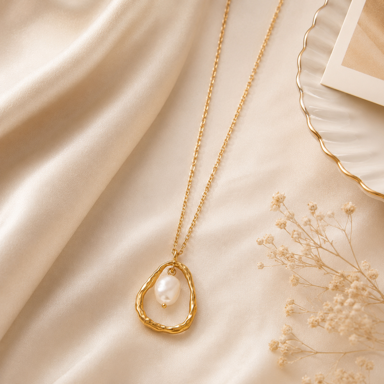 Collana con Perla Irregolare e Ciondolo Oro Minimal