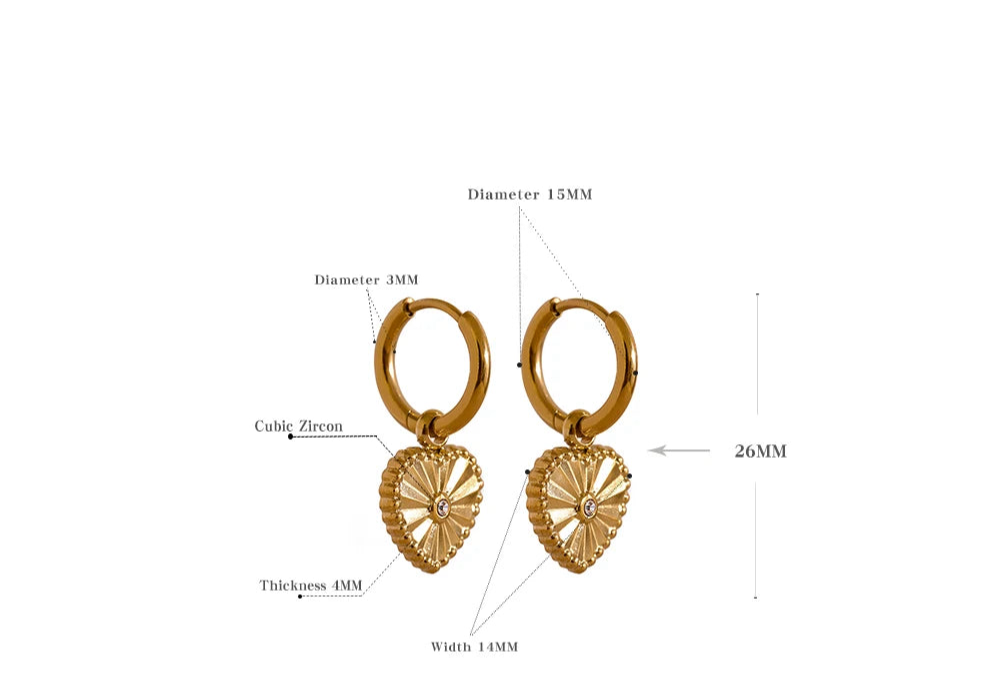 Orecchini a cerchio con cuore pendente – Acciaio inossidabile oro o platino
