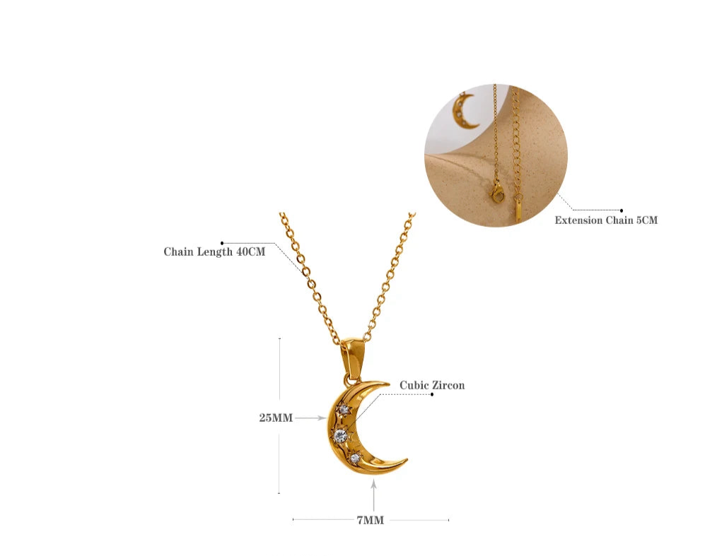 Collana Luna con Zirconi – Eleganza Celeste Impermeabile