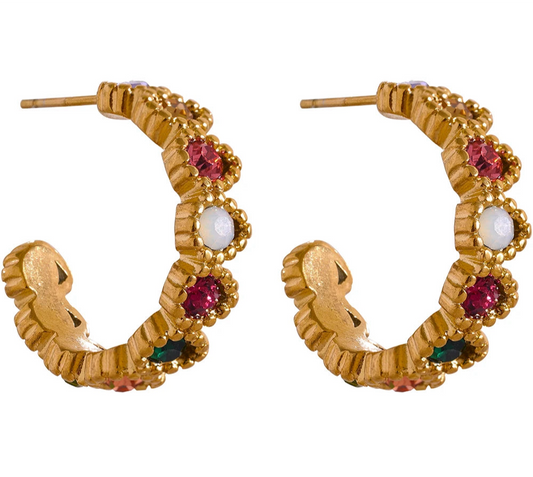 Orecchini a cerchio con zirconi colorati – Acciaio inossidabile oro o platino
