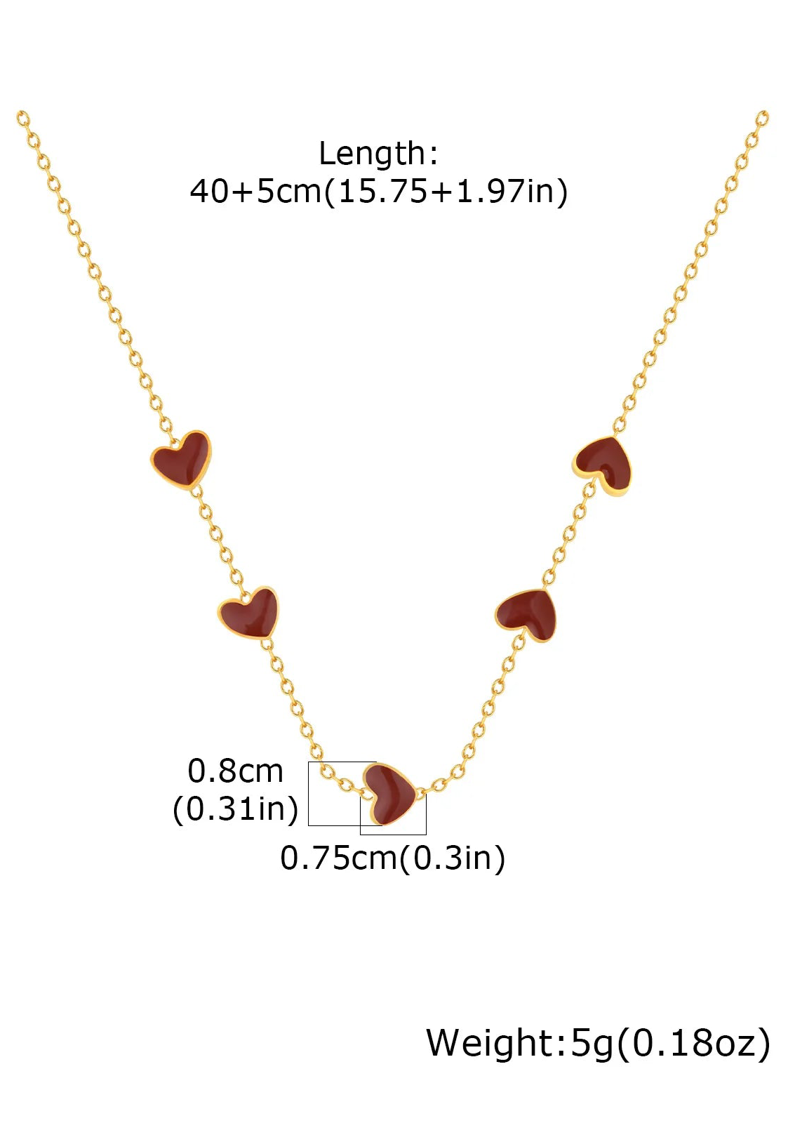 Collana girocollo con cuori rossi chic – Acciaio inossidabile placcato oro