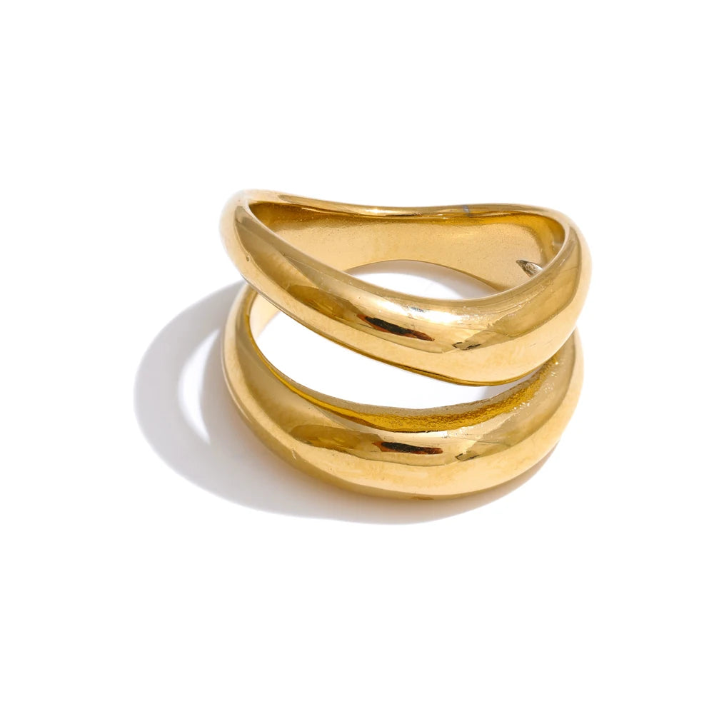 Anello Geometrie di Luce – Design a Doppio Strato in Acciaio Inossidabile Oro o Platino