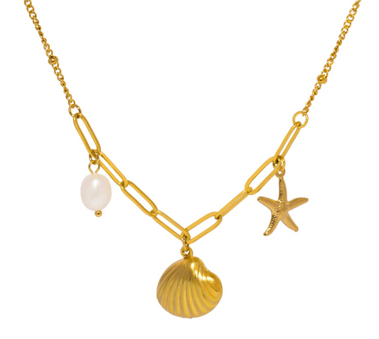 Set Collana e Bracciale Stella Marina con Perle e Conchiglia – Gioielli Estivi Waterproof