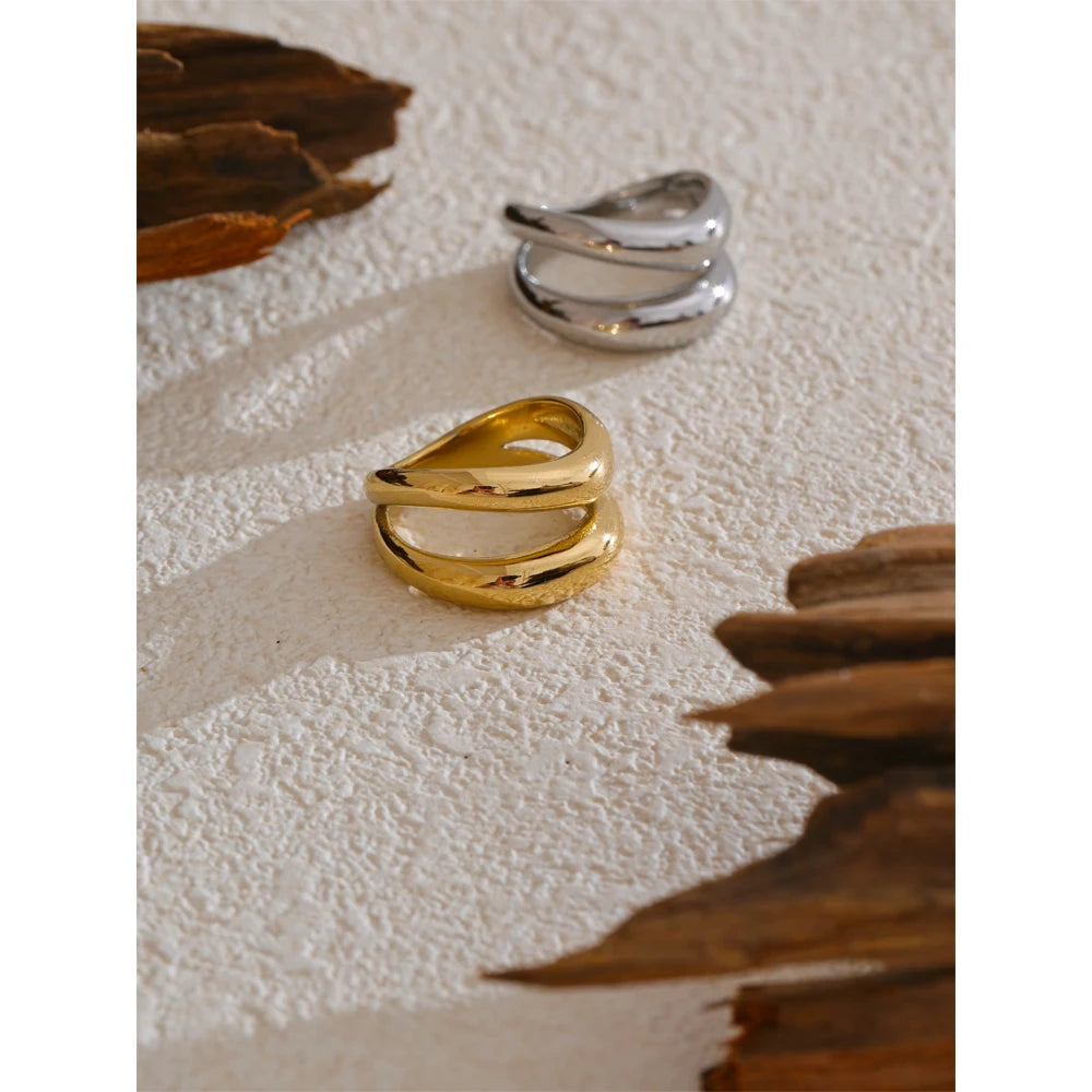 Anello Geometrie di Luce – Design a Doppio Strato in Acciaio Inossidabile Oro o Platino