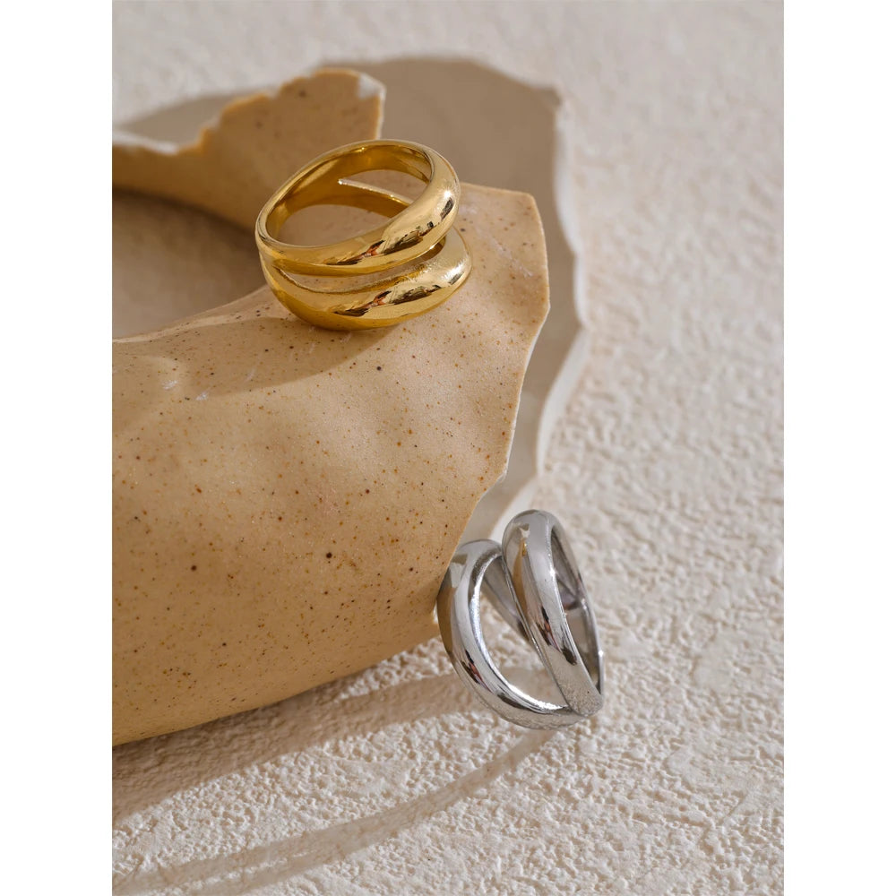 Anello Geometrie di Luce – Design a Doppio Strato in Acciaio Inossidabile Oro o Platino