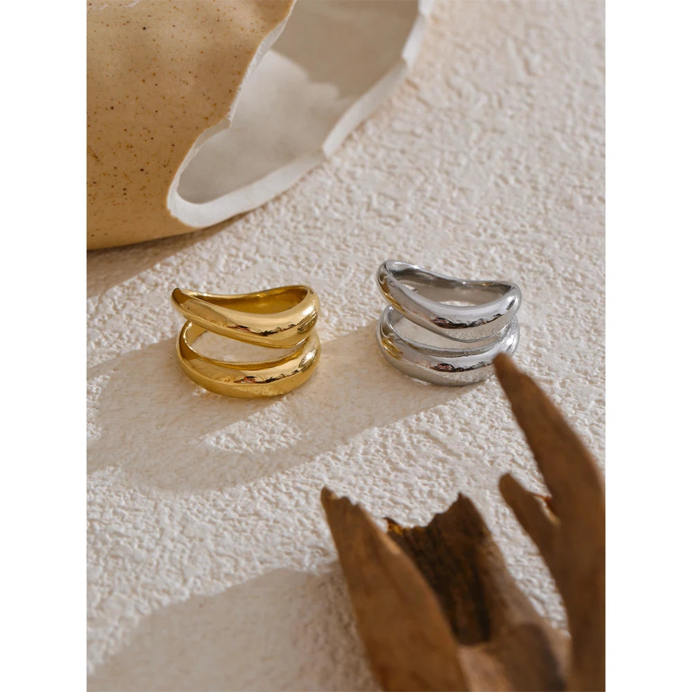 Anello Geometrie di Luce – Design a Doppio Strato in Acciaio Inossidabile Oro o Platino