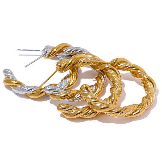 Orecchini a Cerchio Intrecciati in Acciaio Inossidabile – Gold o Mix