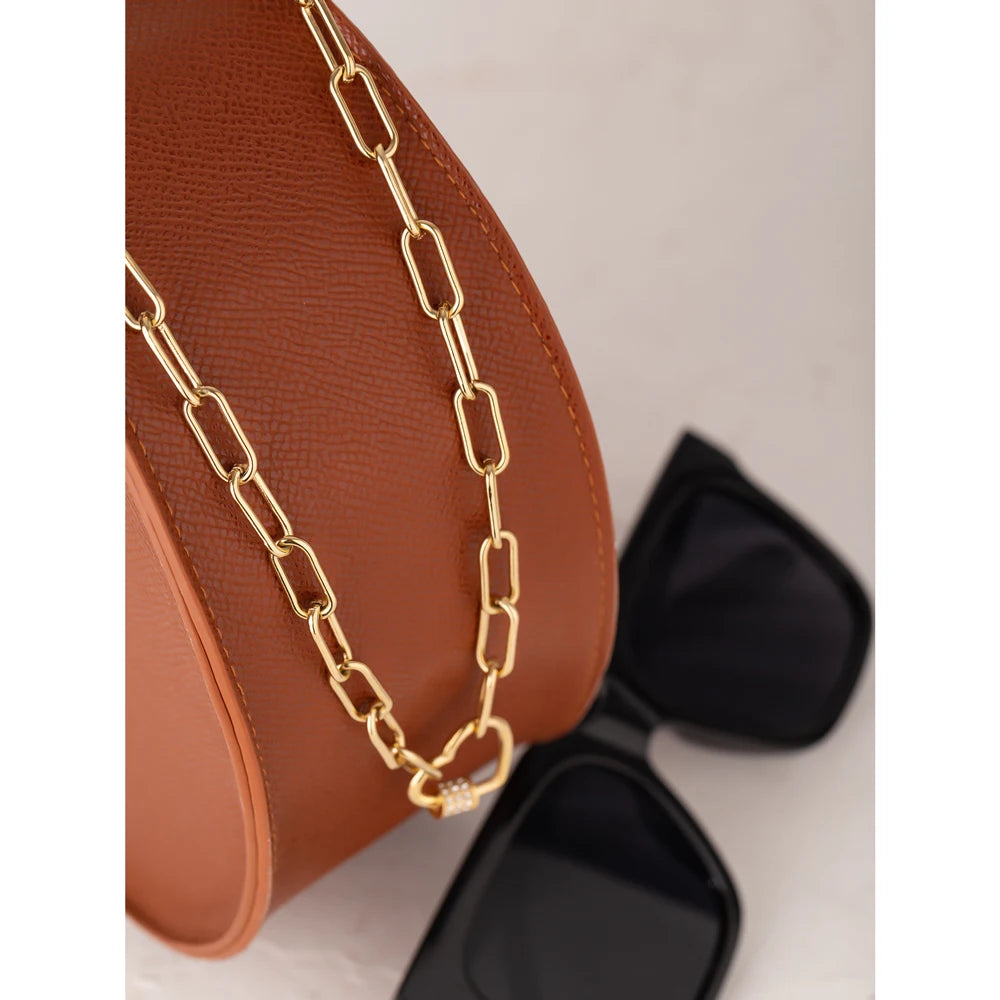 Collana a Catena con Cuore Romantico e Zirconi – Acciaio Inossidabile Oro 14K