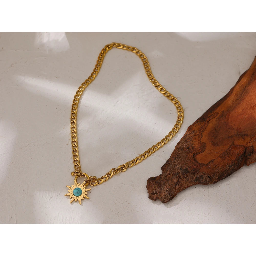 Collana con Ciondolo Sole – Acciaio Inossidabile Placcato Oro 18K