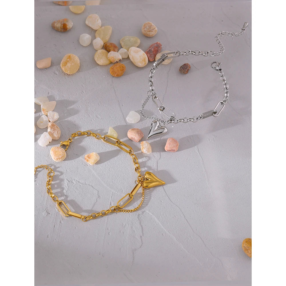 Bracciale a doppio strato con cuore – Acciaio inossidabile regolabile