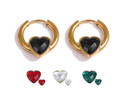 Orecchini a Cerchio con Cuore in Zircone – Acciaio Inossidabile Placcato Oro | 5 Varianti