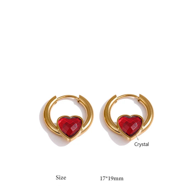 Orecchini a Cerchio con Cuore in Zircone – Acciaio Inossidabile Placcato Oro | 5 Varianti