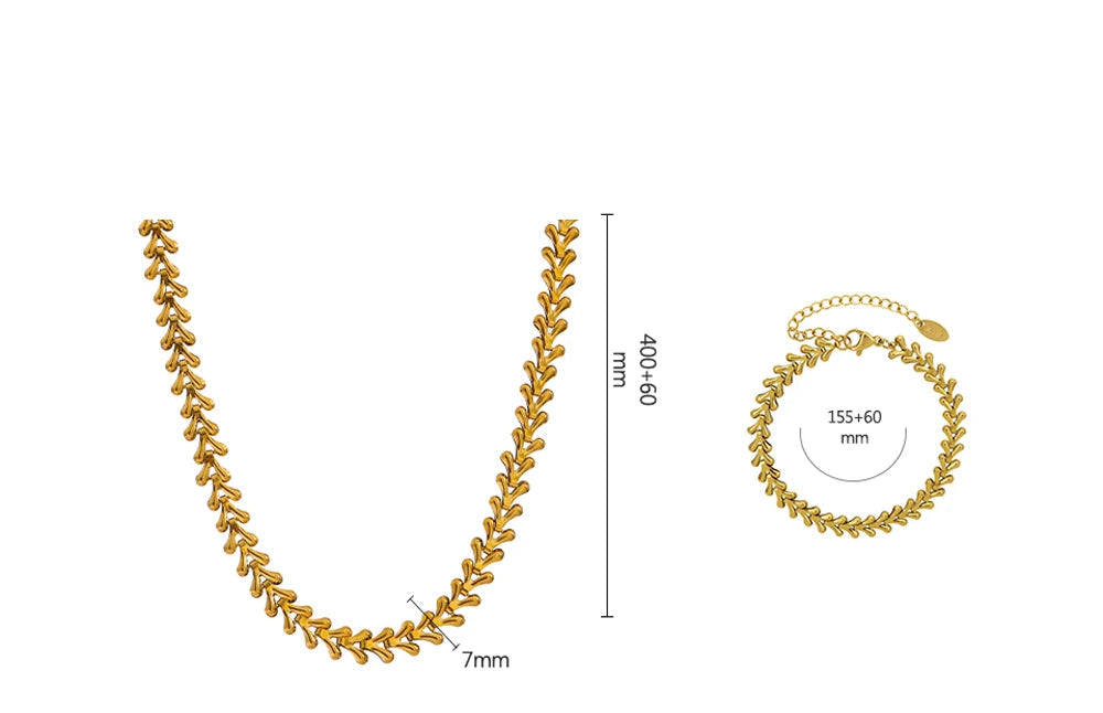 Collana e bracciale con Foglie in Acciaio Inossidabile – Placcata Oro 18K