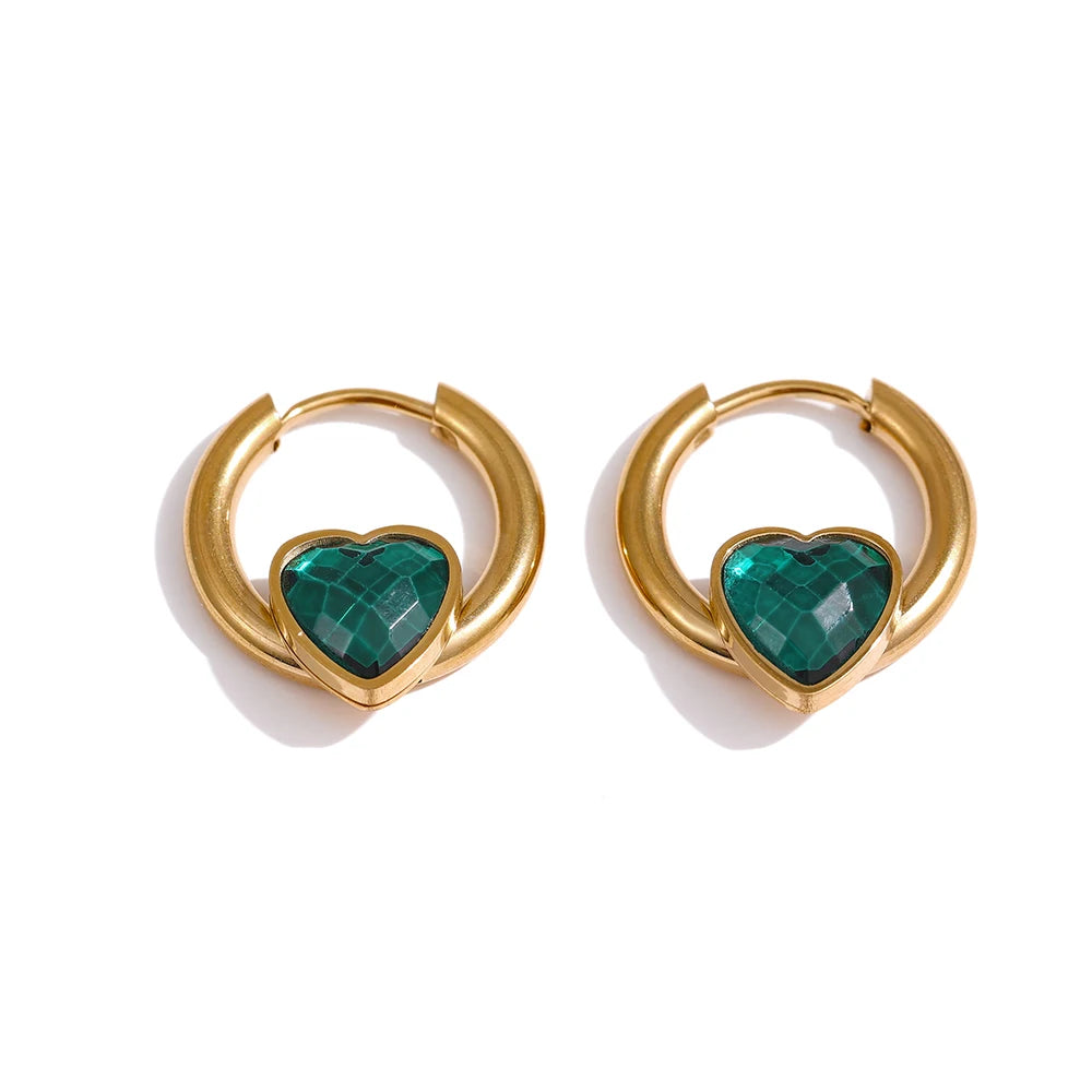Orecchini a Cerchio con Cuore in Zircone – Acciaio Inossidabile Placcato Oro | 5 Varianti