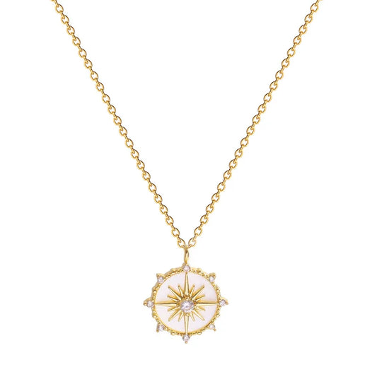Collana Geometrica in Acciaio con Zirconi – Ciondolo Rosa dei Venti