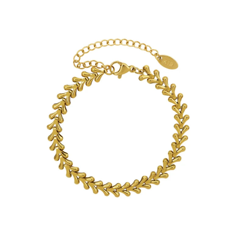 Collana e bracciale con Foglie in Acciaio Inossidabile – Placcata Oro 18K