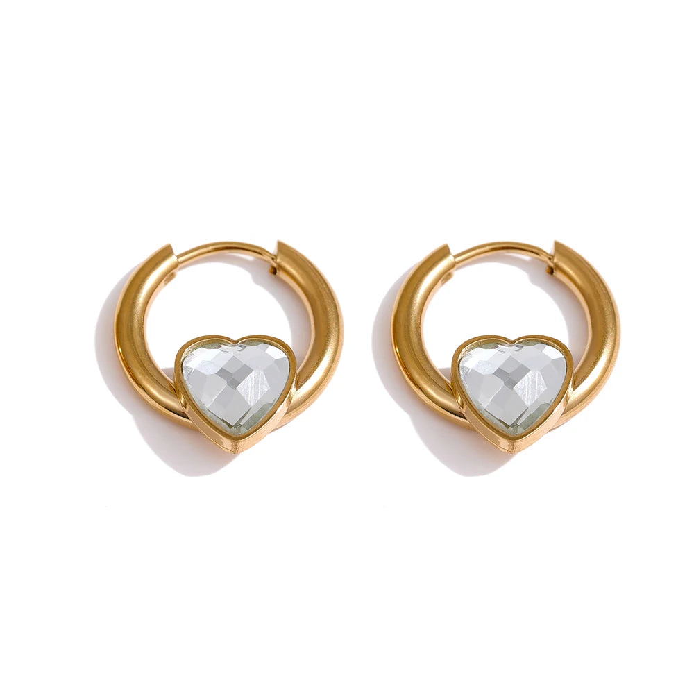 Orecchini a Cerchio con Cuore in Zircone – Acciaio Inossidabile Placcato Oro | 5 Varianti