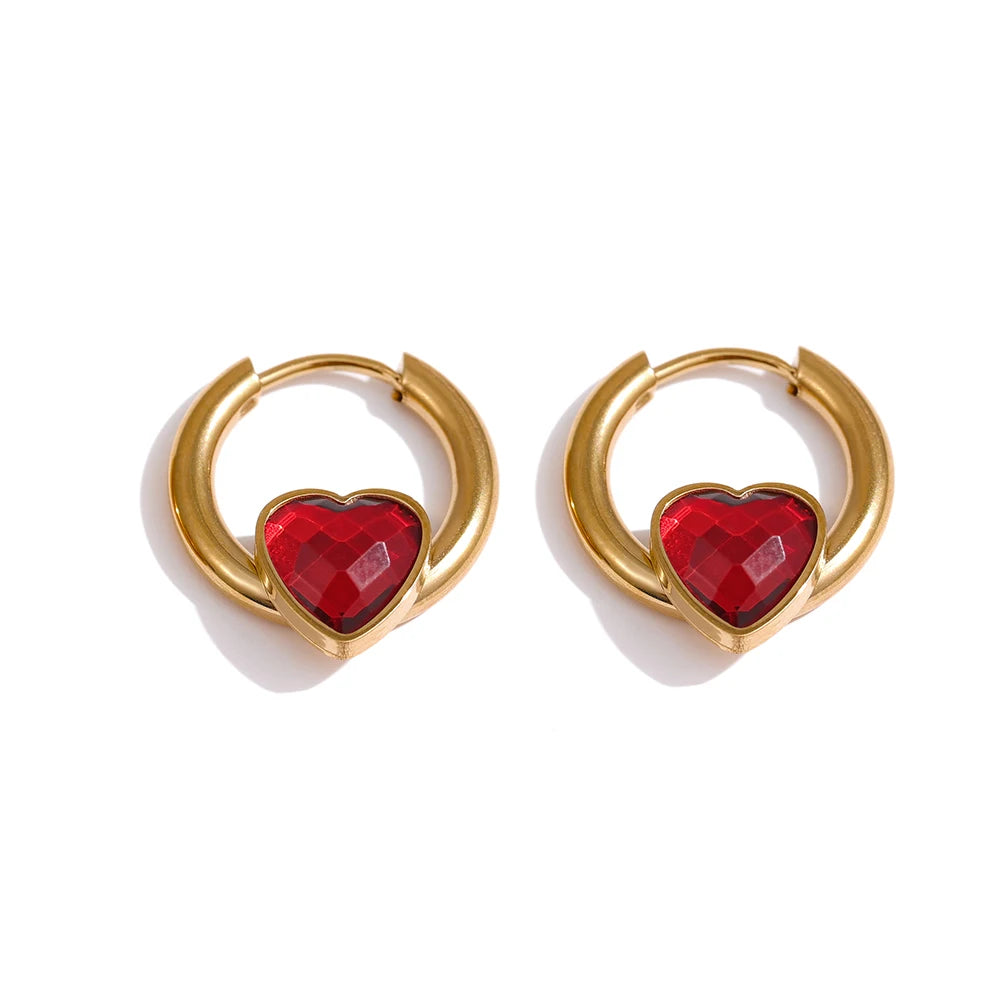 Orecchini a Cerchio con Cuore in Zircone – Acciaio Inossidabile Placcato Oro | 5 Varianti
