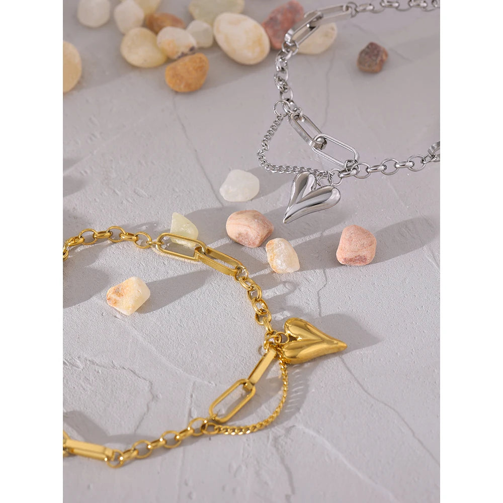 Bracciale a doppio strato con cuore – Acciaio inossidabile regolabile