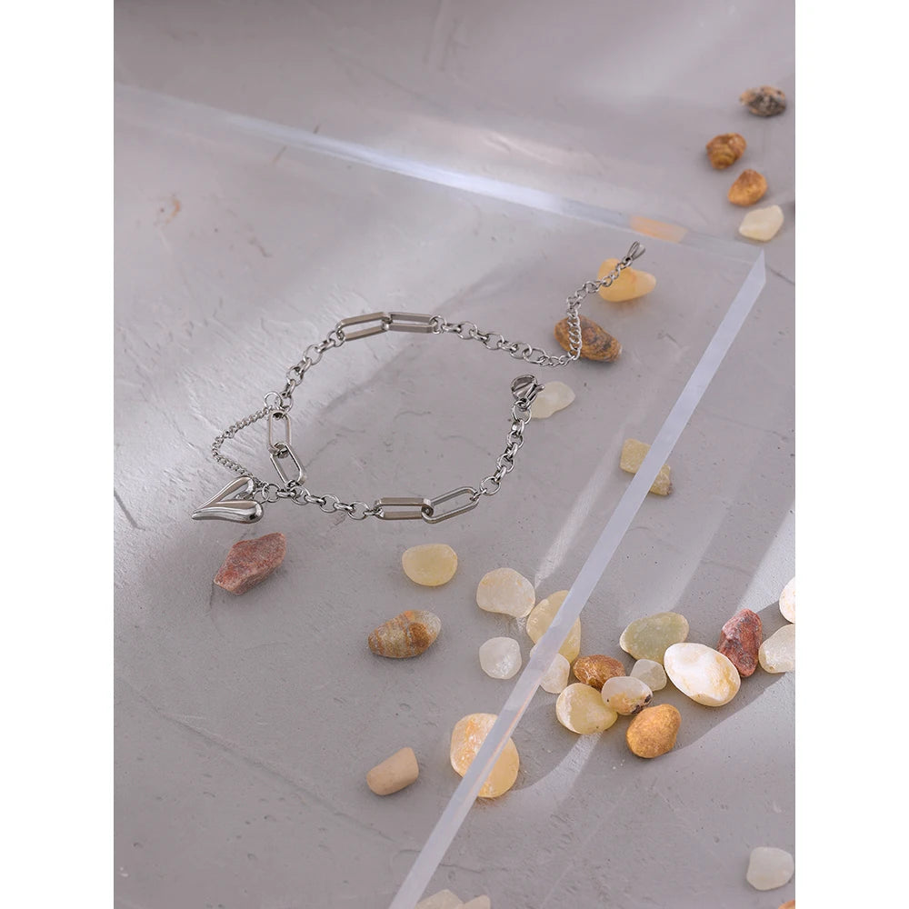 Bracciale a doppio strato con cuore – Acciaio inossidabile regolabile