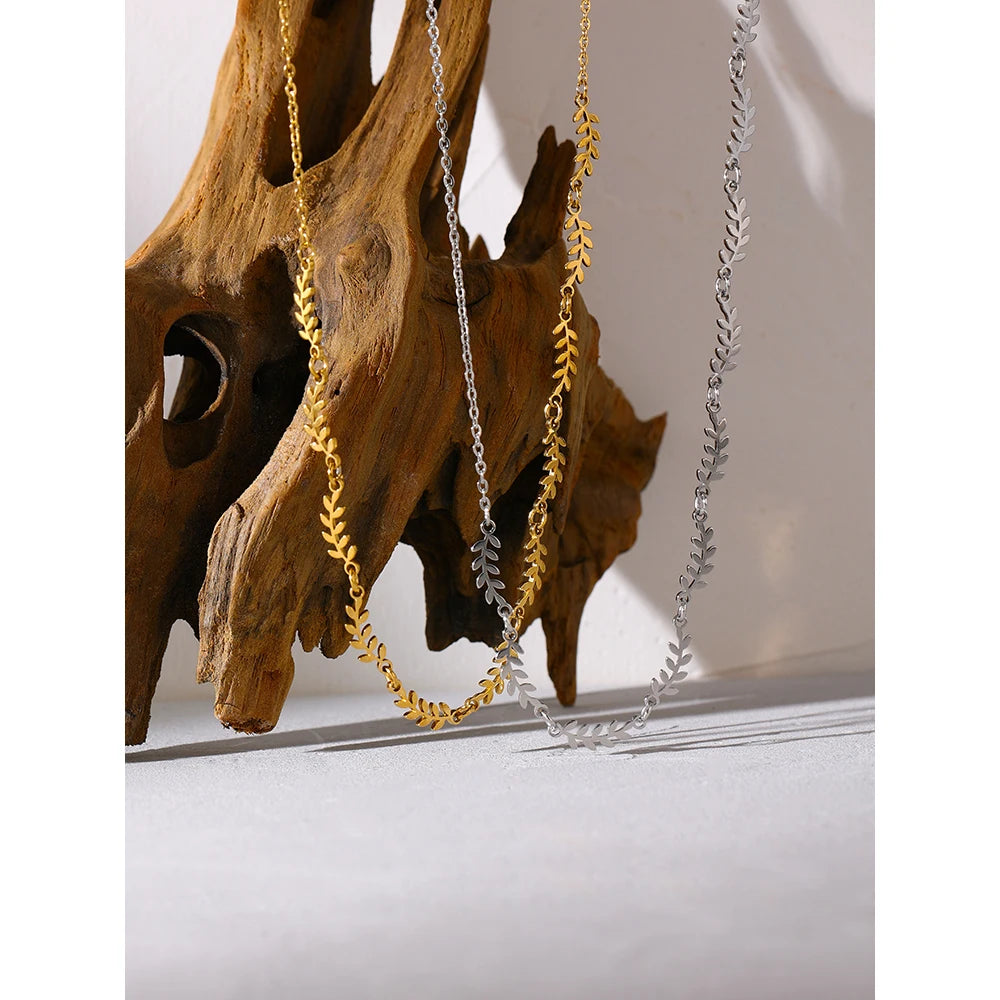 Collana a Catena con Foglie – Acciaio Inossidabile Oro o Platino