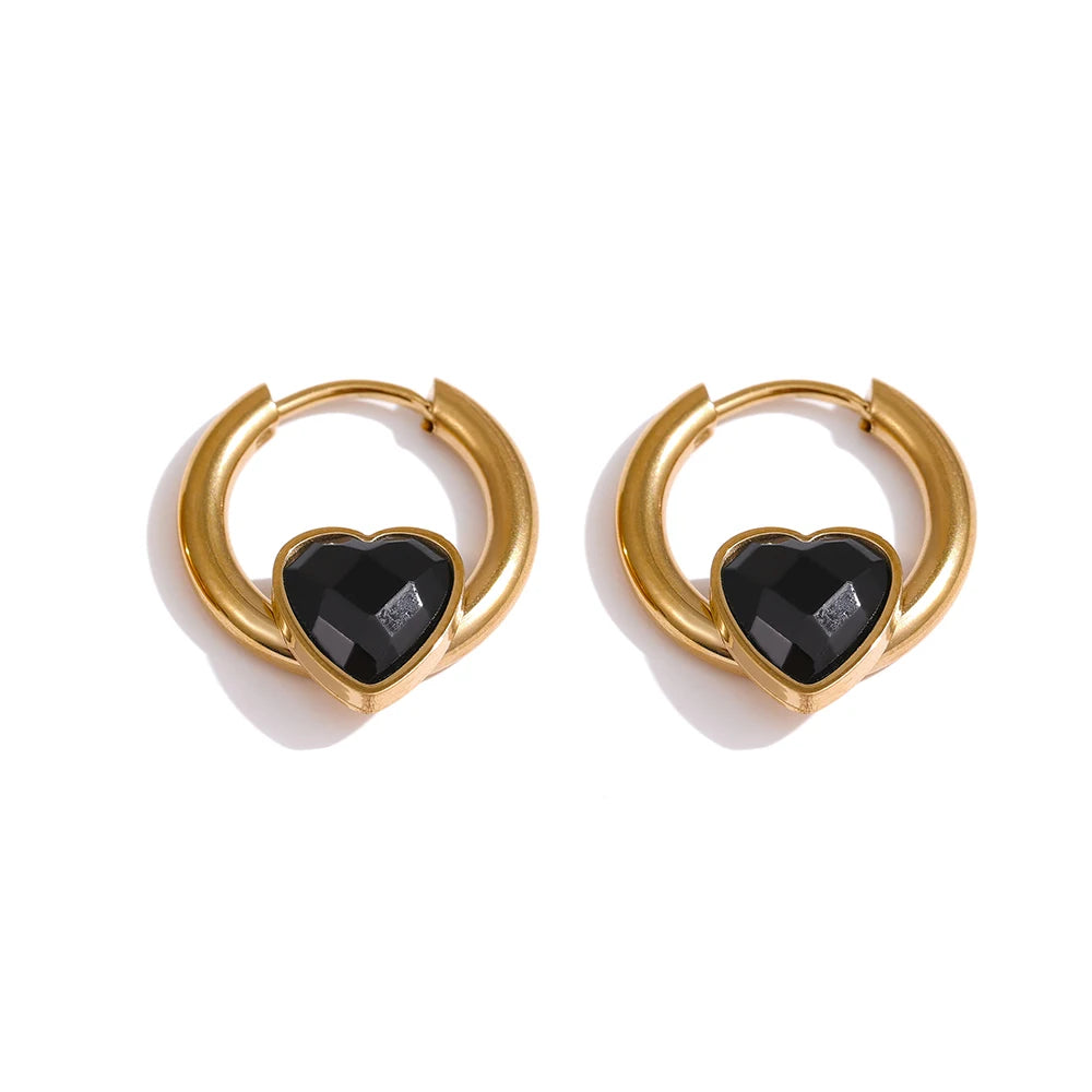Orecchini a Cerchio con Cuore in Zircone – Acciaio Inossidabile Placcato Oro | 5 Varianti
