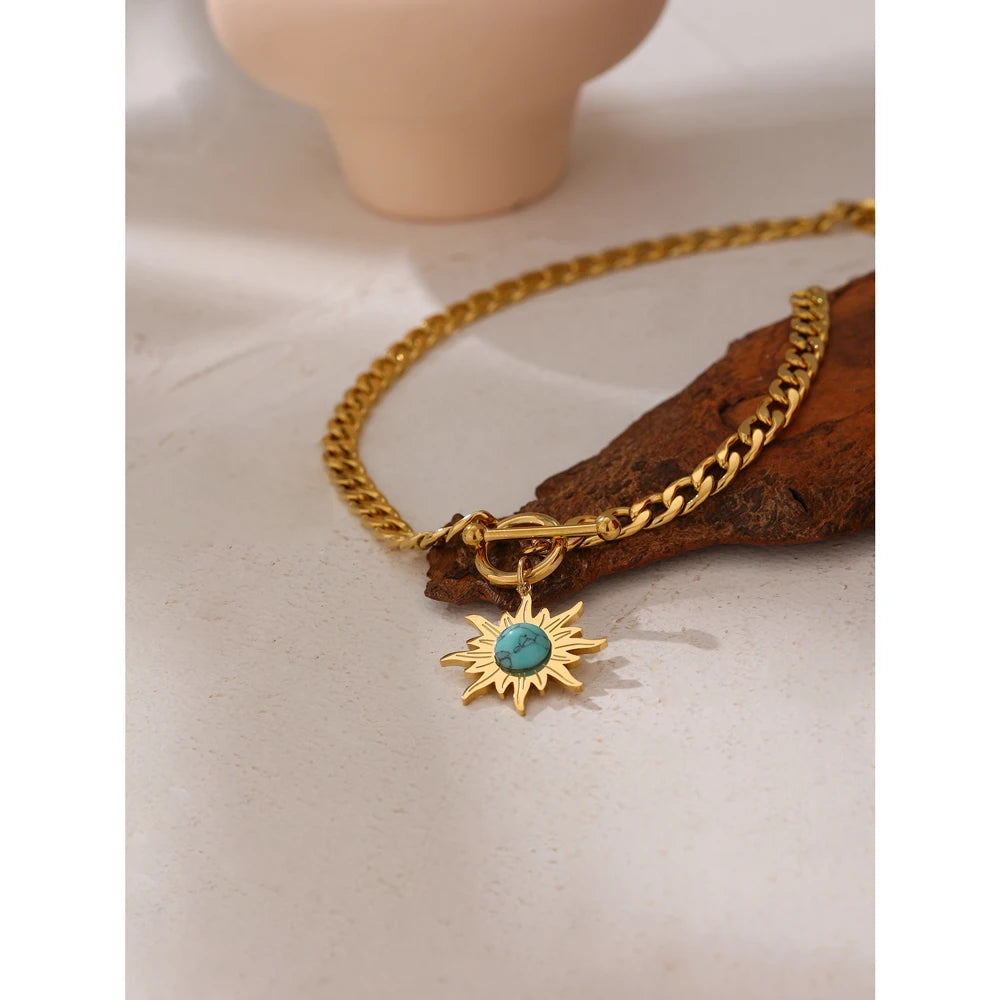 Collana con Ciondolo Sole – Acciaio Inossidabile Placcato Oro 18K