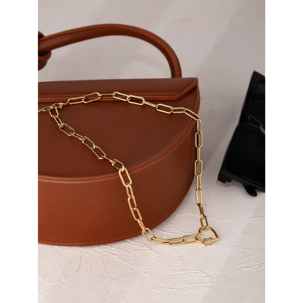 Collana a Catena con Cuore Romantico e Zirconi – Acciaio Inossidabile Oro 14K