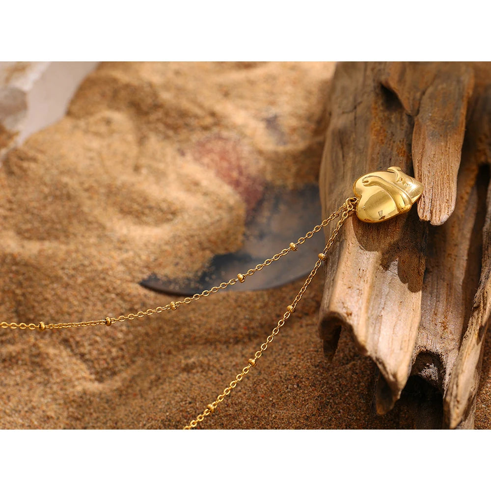 Collana Cuore con Abbraccio – Acciaio Inossidabile Placcato Oro