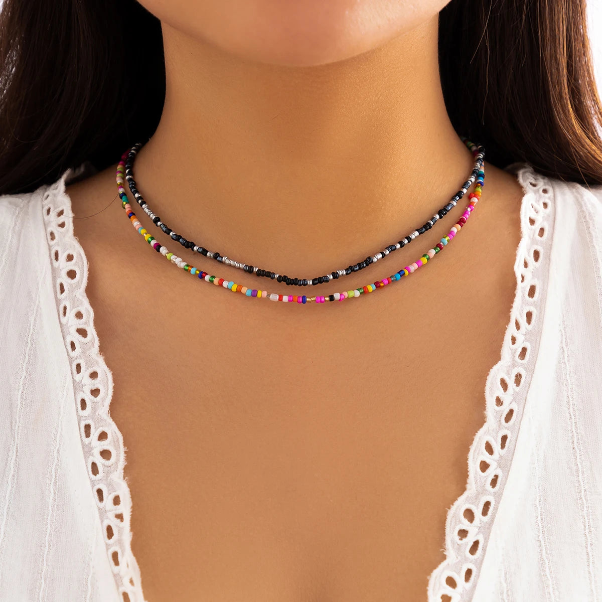 Collana girocollo boho con perline multicolori – Fatto a mano