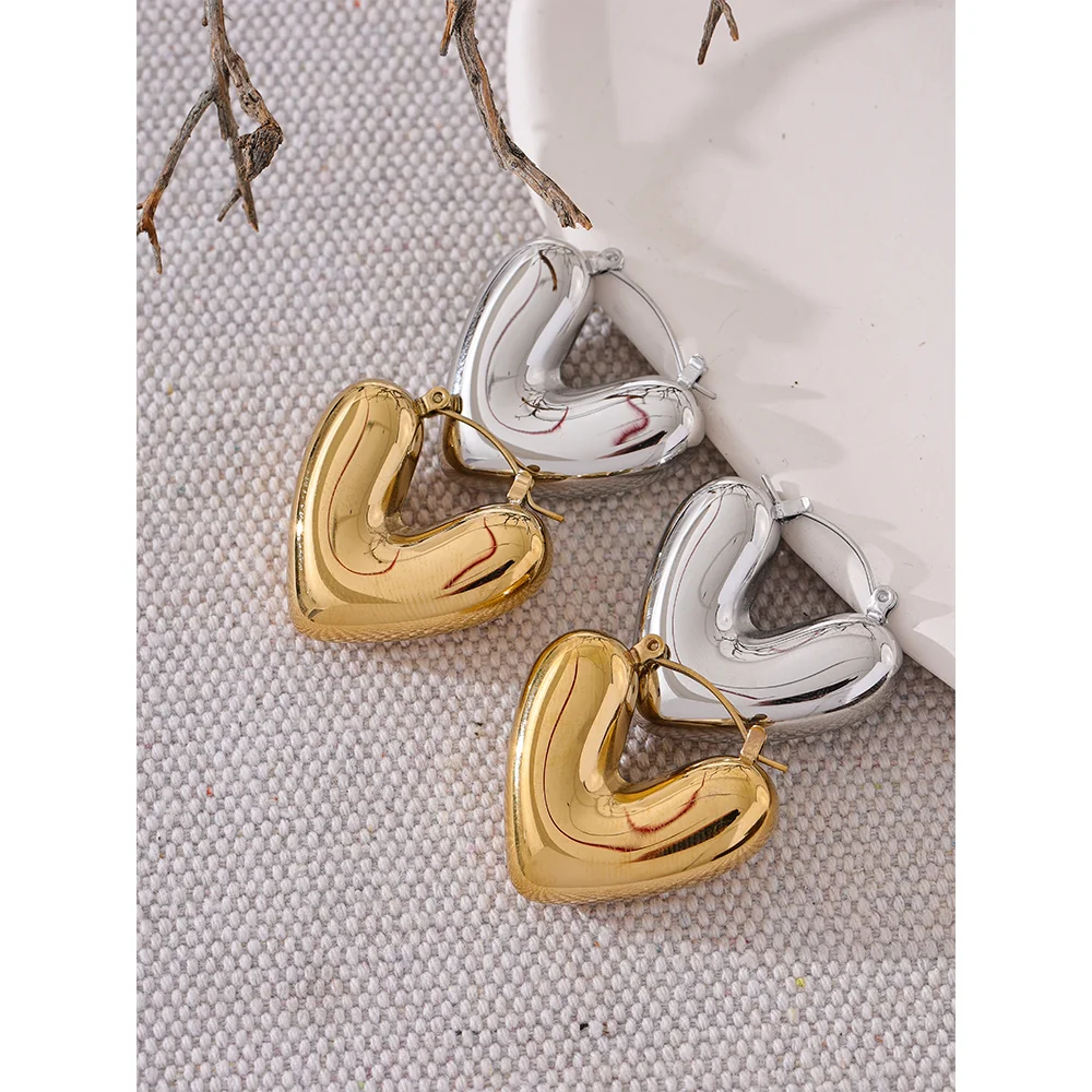 Orecchini Cuore Chunky – Acciaio Inossidabile | Oro & Argento