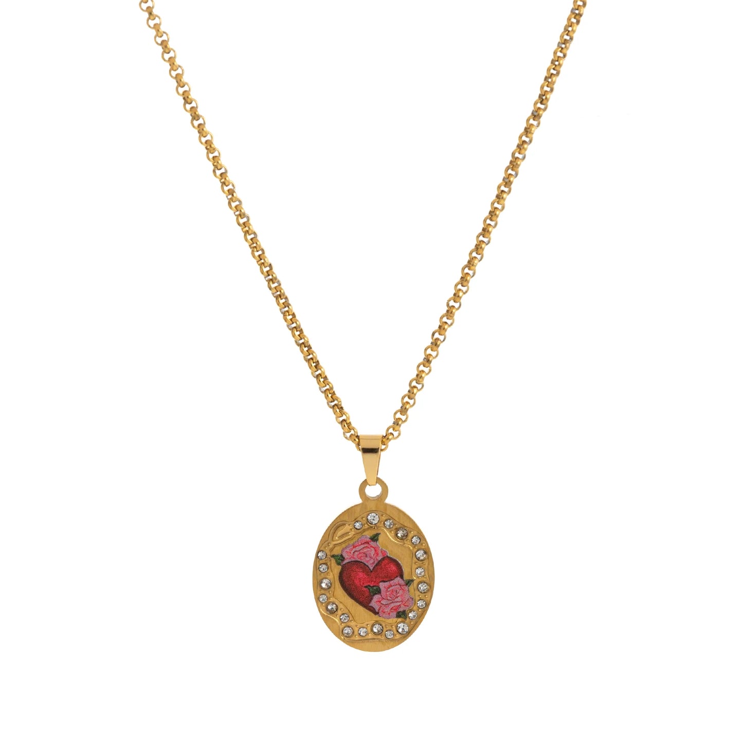 Collana Ovale Dorata Smaltata – Simboli di Vita