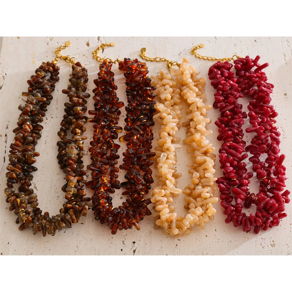 Collana “Amber Bloom” – Perline Naturali a Strati