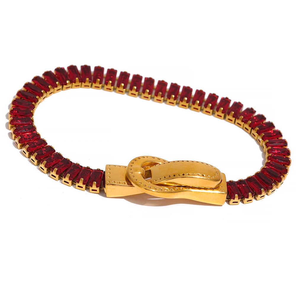 Bracciale con Fibbia Gioiello – Acciaio Inossidabile Placcato Oro 18K con Zirconi Colorati | Design Unico