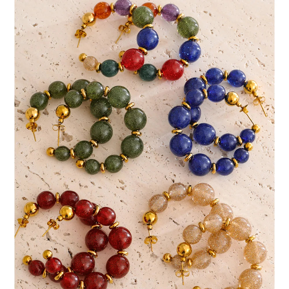 Orecchini “Beads C-Hoop” – Cerchi Artigianali in Resina
