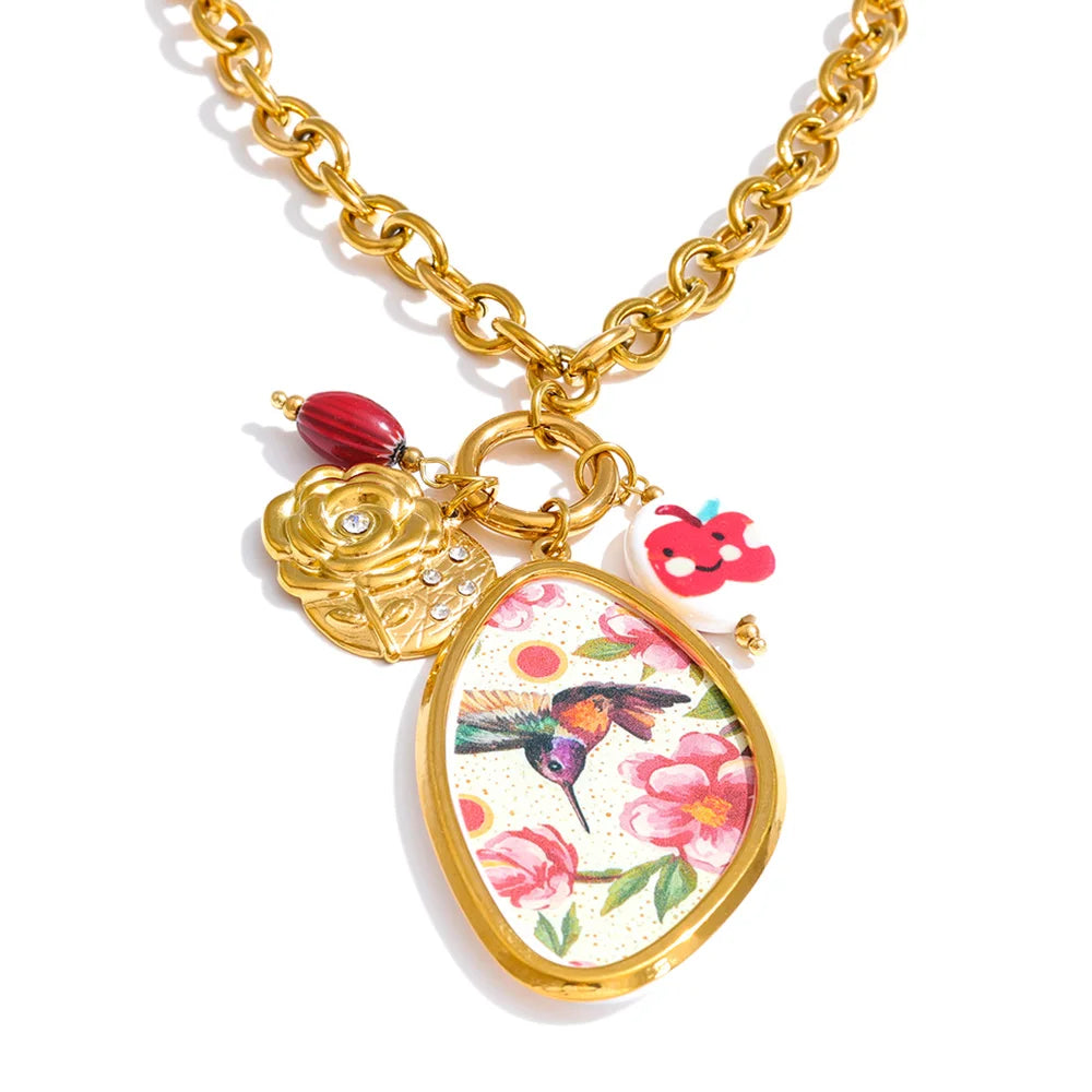 Collana Fiore Vintage con Ciondolo Smaltato – Acciaio Inossidabile
