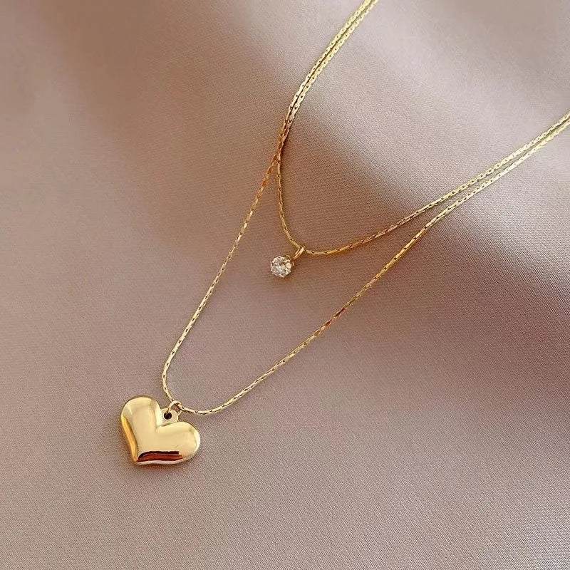 Collana Cuore Liscio – Stile a Doppio Strato
