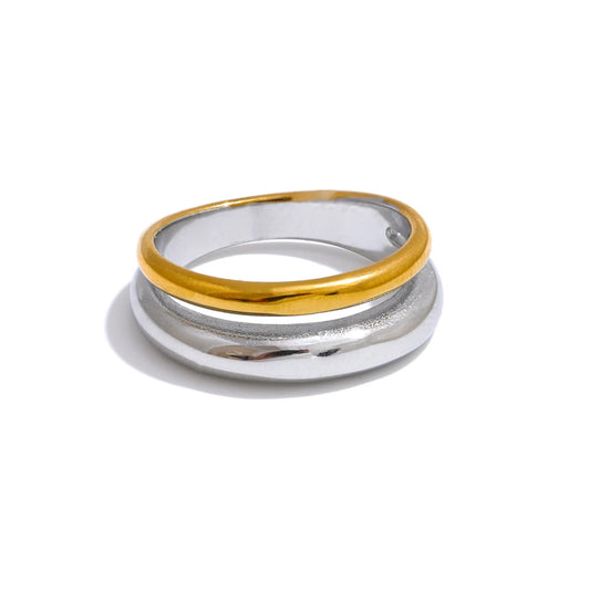 Anello Bicolore Geometrico – Acciaio Inossidabile Oro & Argento