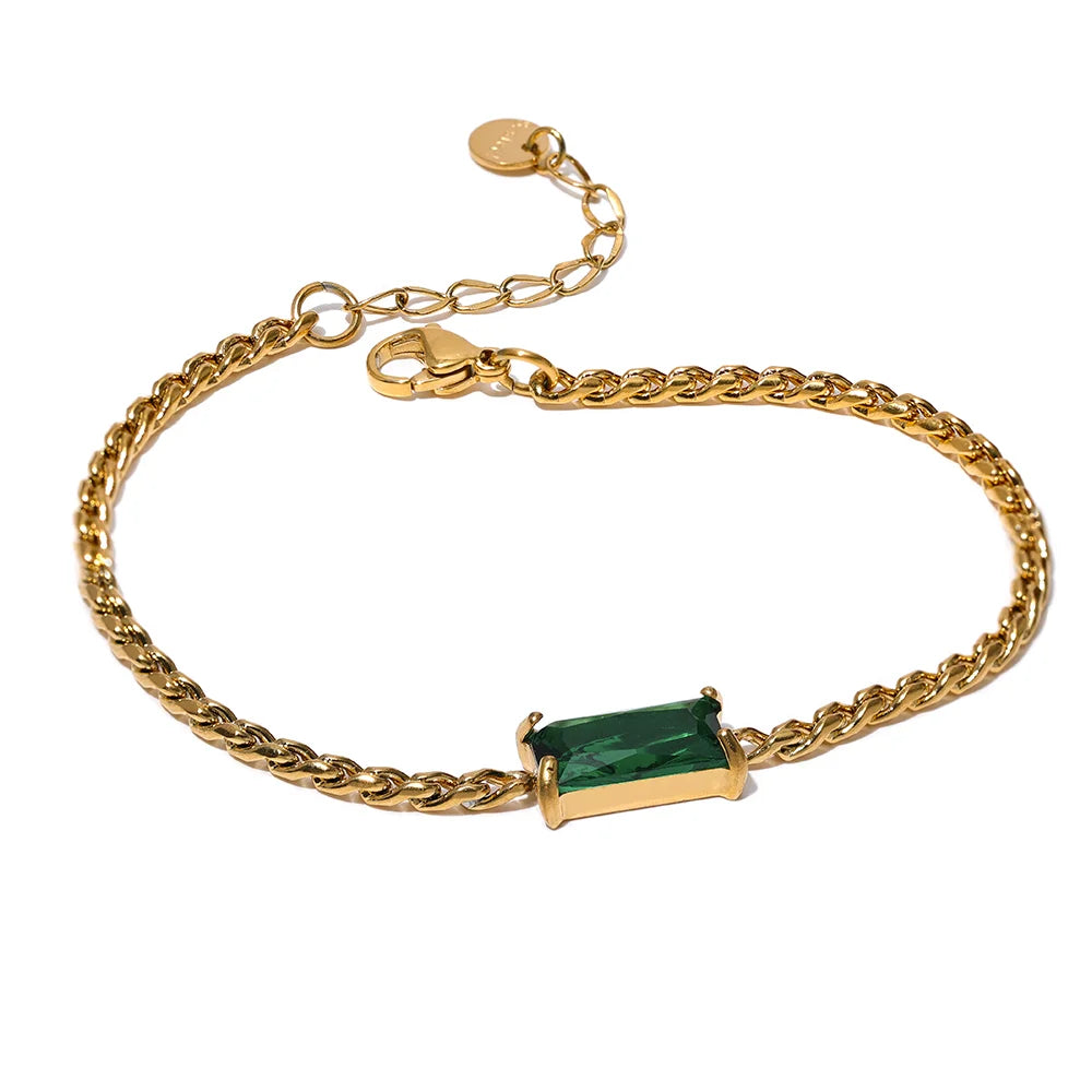 Bracciale dorato con zircone baguette – Acciaio inossidabile impermeabile