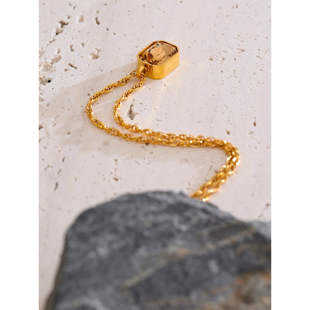Collana Dorata con Zircone Champagne