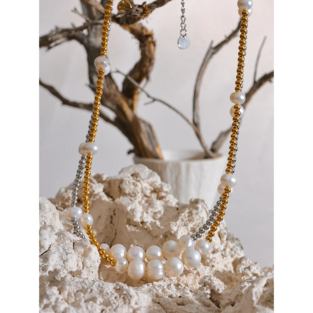 Collana Perle Naturali e Metallo – Gioiello Artigianale in Acciaio Inossidabile