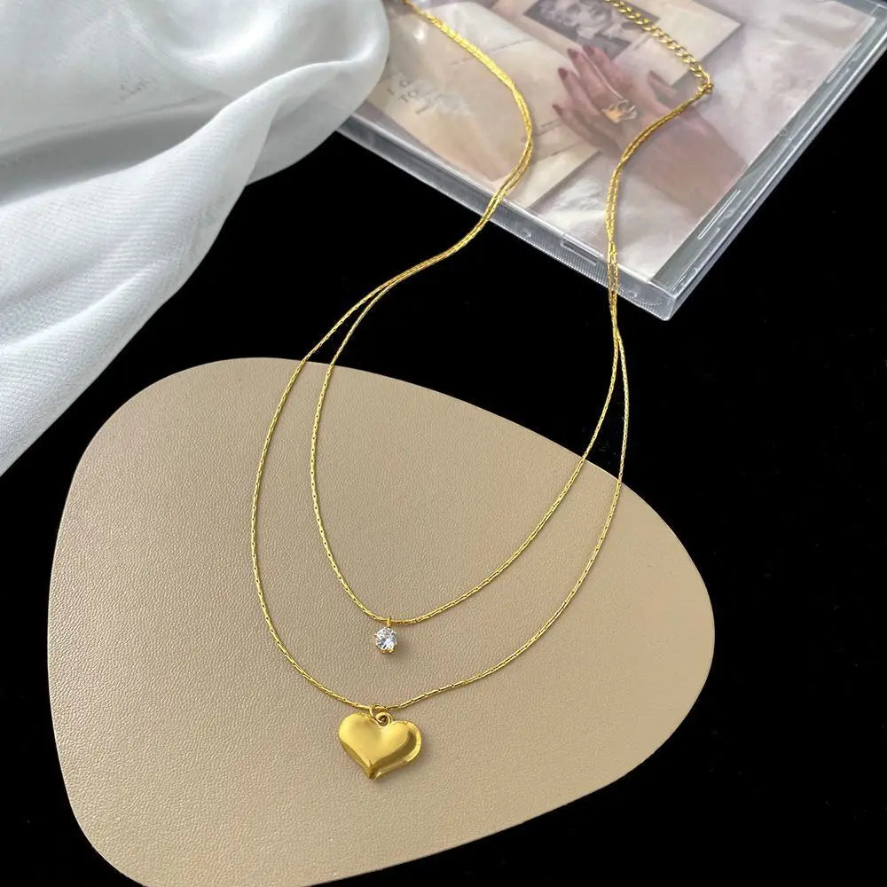 Collana Cuore Liscio – Stile a Doppio Strato