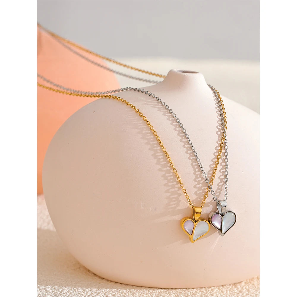 Collana Cuore con Conchiglia – Acciaio Inossidabile Oro o Argento